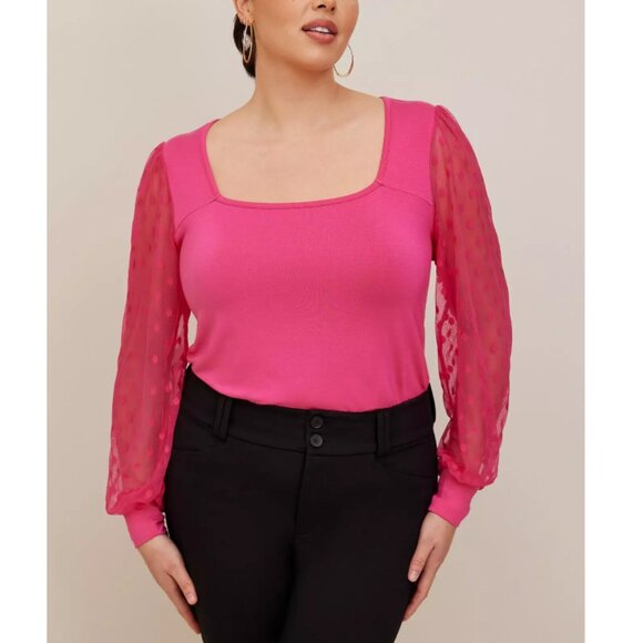 Torrid Women's Vibrant Pink Super Soft Dot Mesh Sleeve Blouse Top Size 4X - Picture 1 of 10